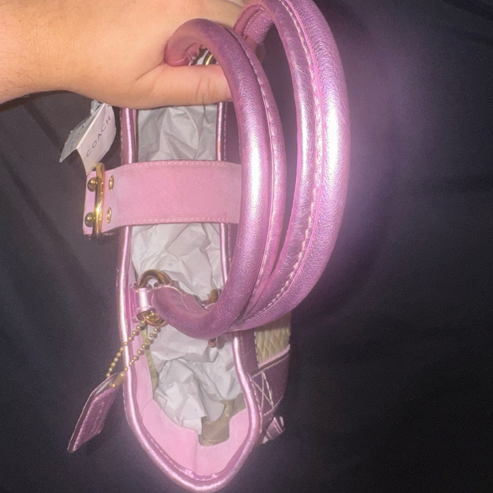 Coach 2004 Limited Edition Straw and Pink Suede
Leather Top Handle Tote Satchel - Picture 5 of 9